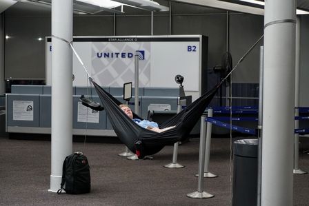Travel hammock used at the airport