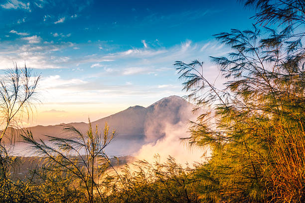 view from the Mount Batur at sunrise in the morning